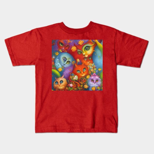 Colorful Crazy Kitty Cat Kitten Collage Kids T-Shirt by Christine aka stine1